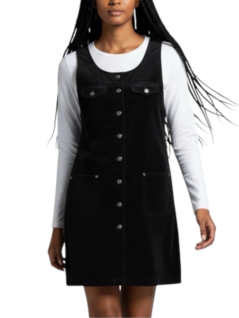 Liz Claiborne Black Velvet Button-Front Pinafore Dress NWOT Size MP Academia